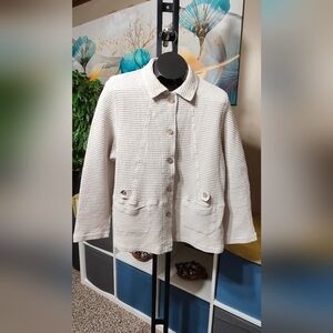 Focus Casual Life XL Cream Waffle Knit Button Front Cardigan Jacket
